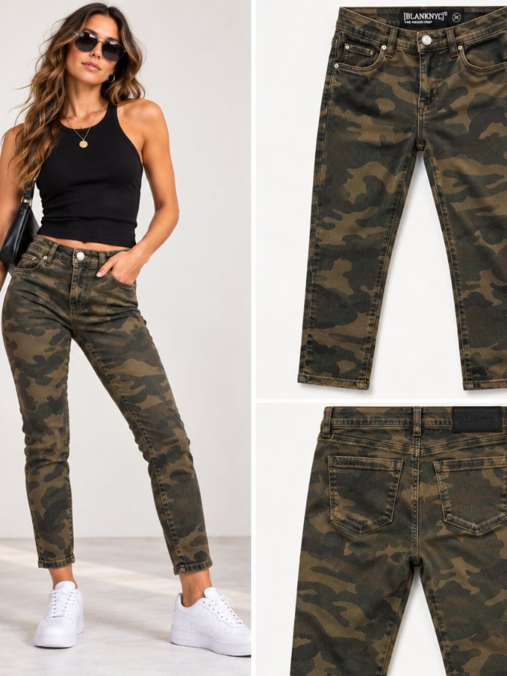 BLANKNYC The Reade Crop Skinny Camo Jeans 26 Green Camouflage Y2K Utility